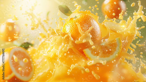 Citrus Burst. Fresh Oranges Sliced in Juicy Explosion on Orange Background