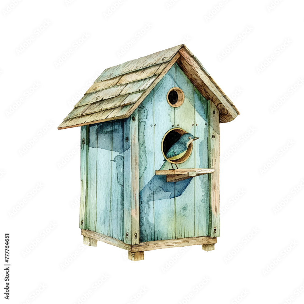 birdhouse vector illustration in watercolor style
