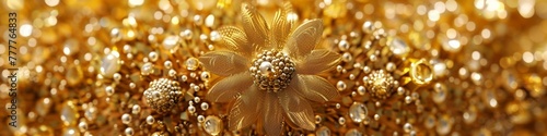 A close up of a gold flower surrounded by many shiny objects, AI