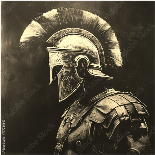 An illustration of Roman armor, from the 1st century, drawn on black paper photo