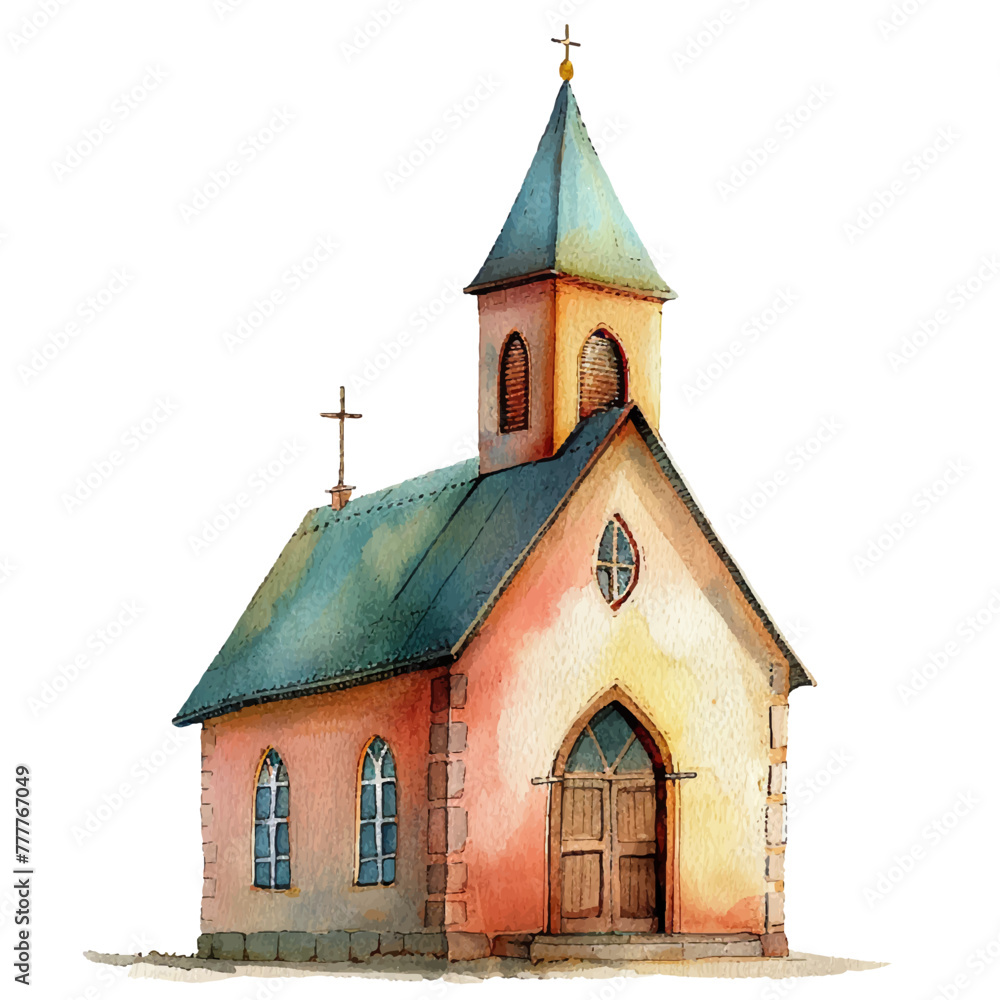 church vector illustration in watercolor style