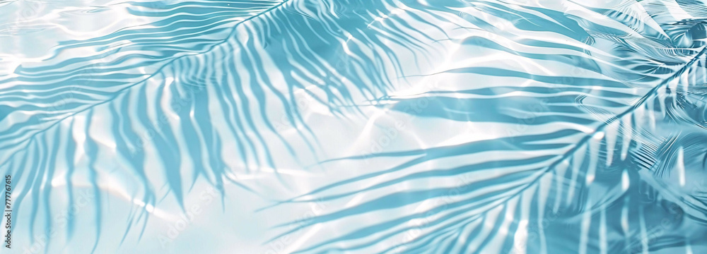 Abstract Palm: Serene Shadows of Palm Leaves on Blue Water - obrazy, fototapety, plakaty 