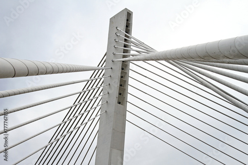 White Suspension Millennium Bridge Pillar Landmark in Podgorica Montenegro