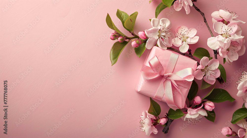 Pink Gift Box with Spring Flowers: A Fresh and Vibrant Composition