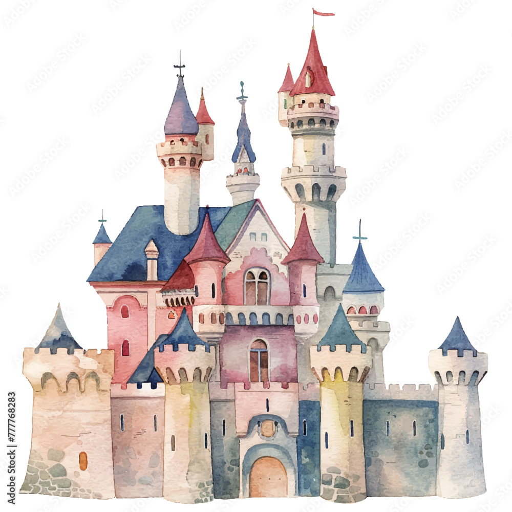 cute castle vector illustration in watercolor style