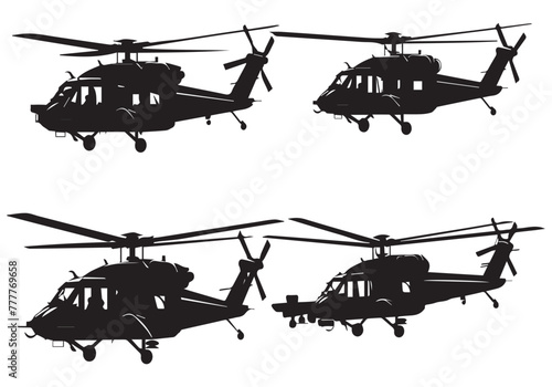 helicopter silhouette in black isolated on white background