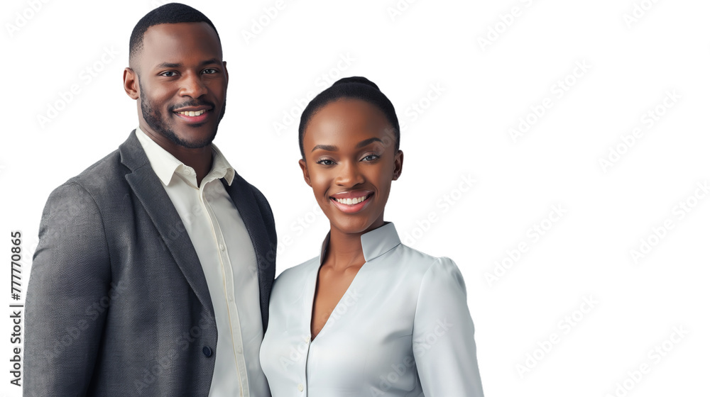 Black Business partners posing, looking at camera and smiling, text space, transparent background Black Business partners posing, looking at camera and smiling, text space, transparent background