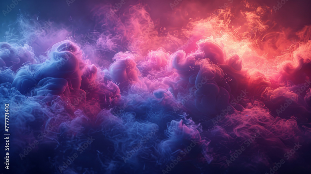 Fototapeta premium Dramatic smoke and fog in contrasting vivid red, blue, and purple colors. Vivid and intense abstract background or wallpaper.