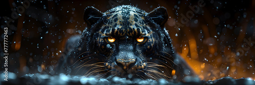  Front View of Panther on Dark Background, Panther amber eyes black jaguar animal wallpaper image