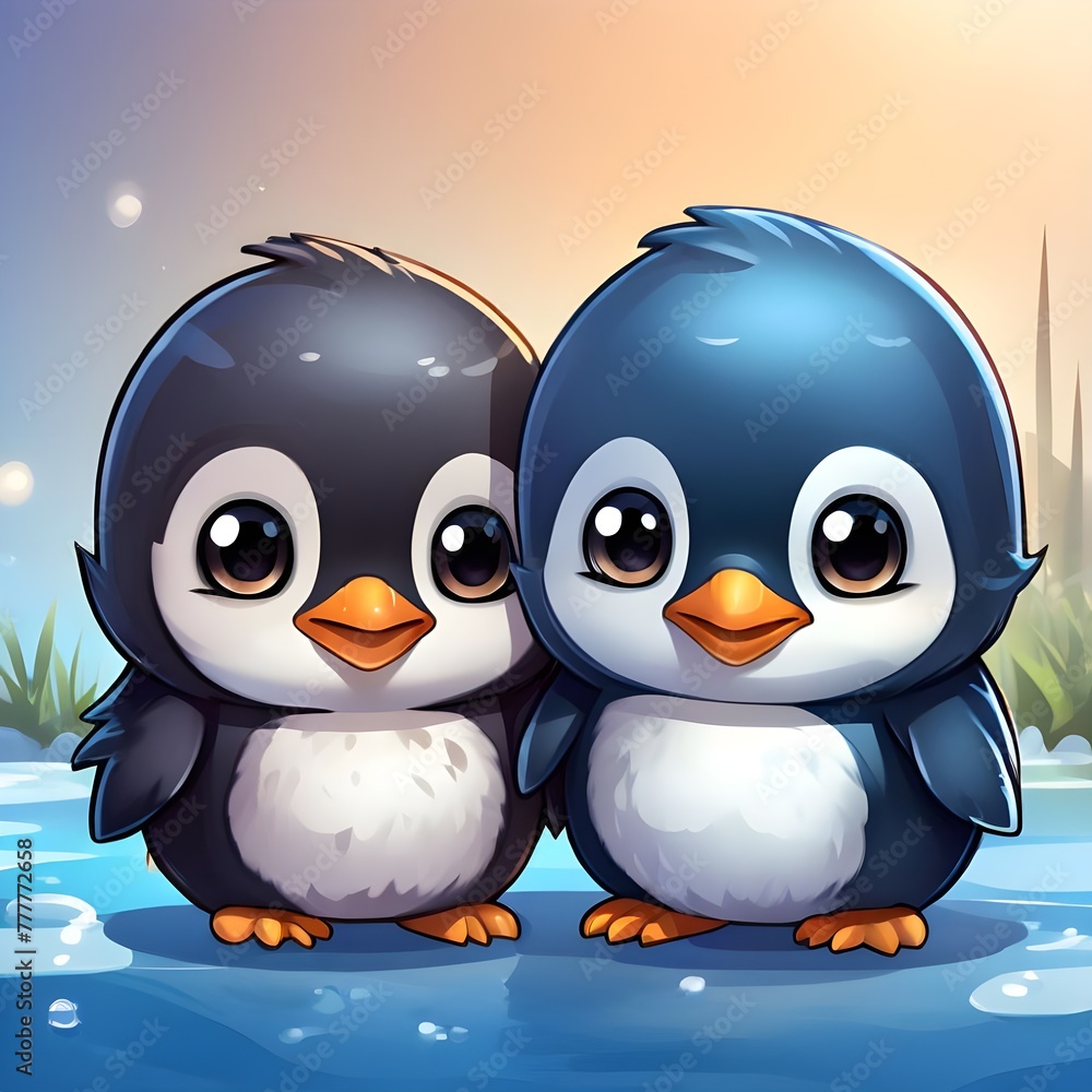 Fototapeta premium two penguins in snow