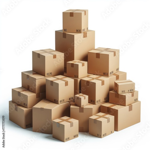 Cardboard boxes arranged on top of each other isolated on a white background © Mo Stock