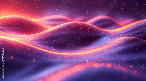 Pink and purple wave pattern on a space-themed dark background, created in a digital style and accented with glowing particles
