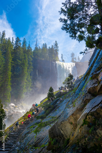 Vernal Fall on summer 2023, Mist Trail. Yosemite National Park, California 