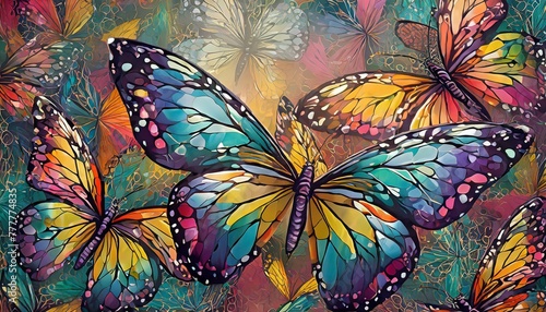 a vibrant texture background adorned with multicolored butterflies