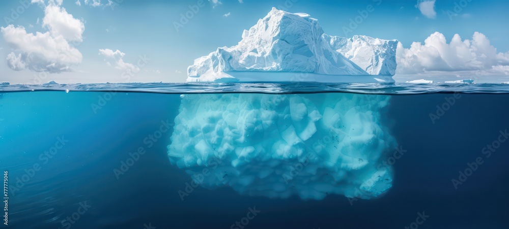Antarctic sea iceberg floating for climate change and environmental conservation and ice melting and sea level due to ozone layer danger - 3D Rendering