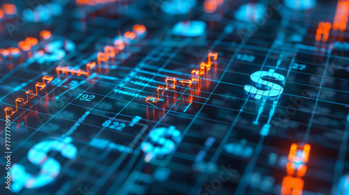 Digital finance landscape with dollar symbol