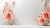 A white backdrop design with a slender, hardly noticeable coral flower frame and lone leaves