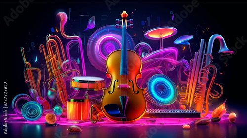 Colorful neon background dj night club party wave musically style theme abstract music festive illustration