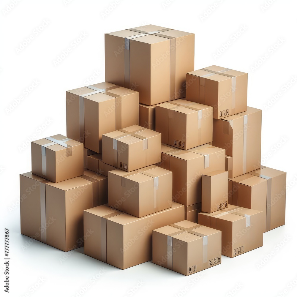 Cardboard boxes arranged on top of each other isolated on a white background Cardboard boxes arranged on top of each other isolated on a white background