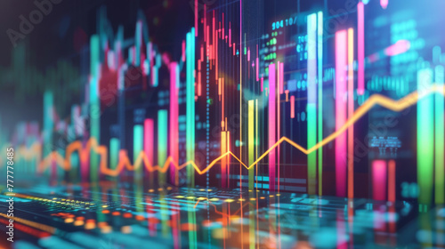 Abstract background of financial graphs, colorful stock market trends and data on a dynamic digital interface © Michael
