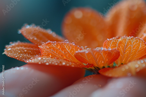 Dew Laden Orange Flower Petals Macro View photo