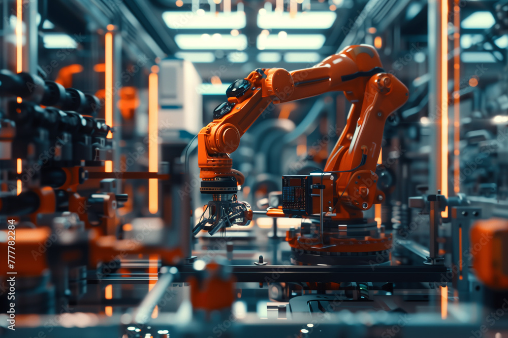 Robotic Arm Operating Machine in Factory Robotic Arm Operating Machine in Factory