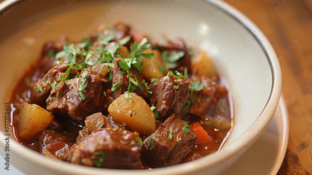 Traditional irish beef stew with parsley garnish Traditional irish beef stew with parsley garnish