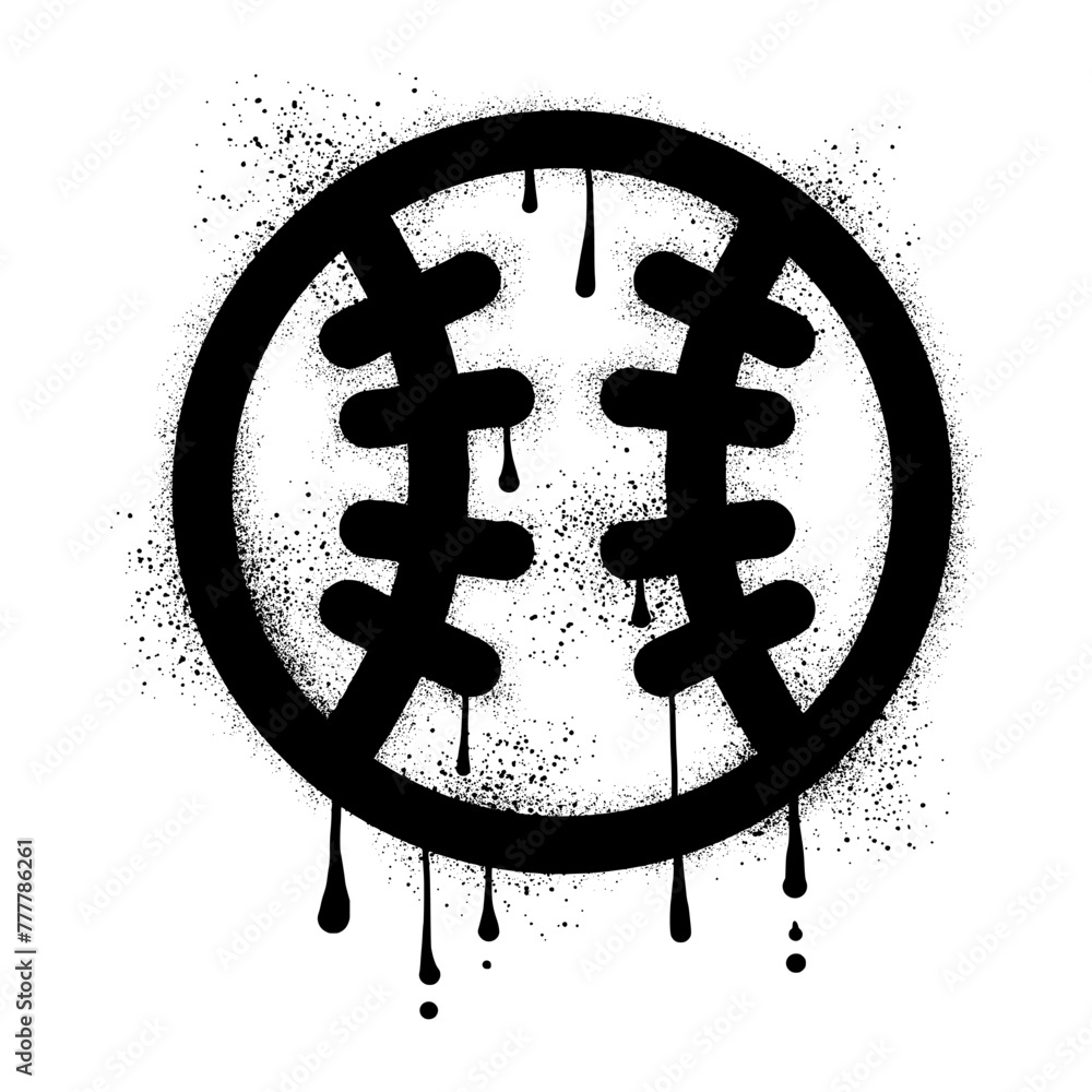 Softball ball graffiti drawn with black spray paint - obrazy, fototapety, plakaty 