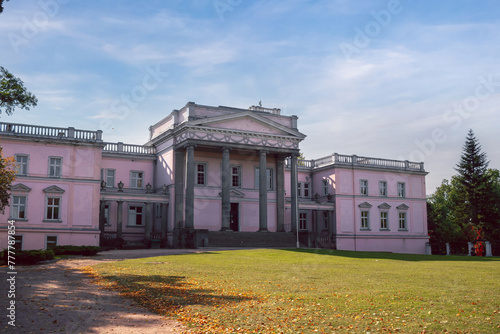 The palace of the Mielżyński and Kościelski noble families with the adjacent Miloslaw Park in Miłosław, Września County, Greater Poland Voivodeship (Wielkopolska), Poland