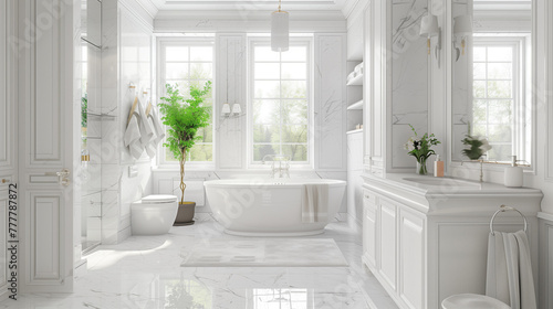 interior of a modern bathroom  white marble and luxury bathtub  white interior bathroom  toilet   interior design inspiration and ideas  contemporary bathroom