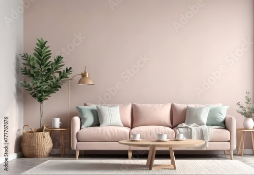 minimalist interior in pastel colors. Scandinavian style interior. 3D illustration