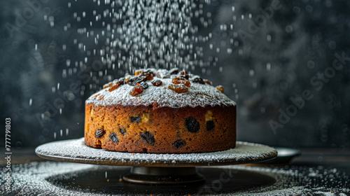 Traditional irish fruitcake with powdered sugar photo