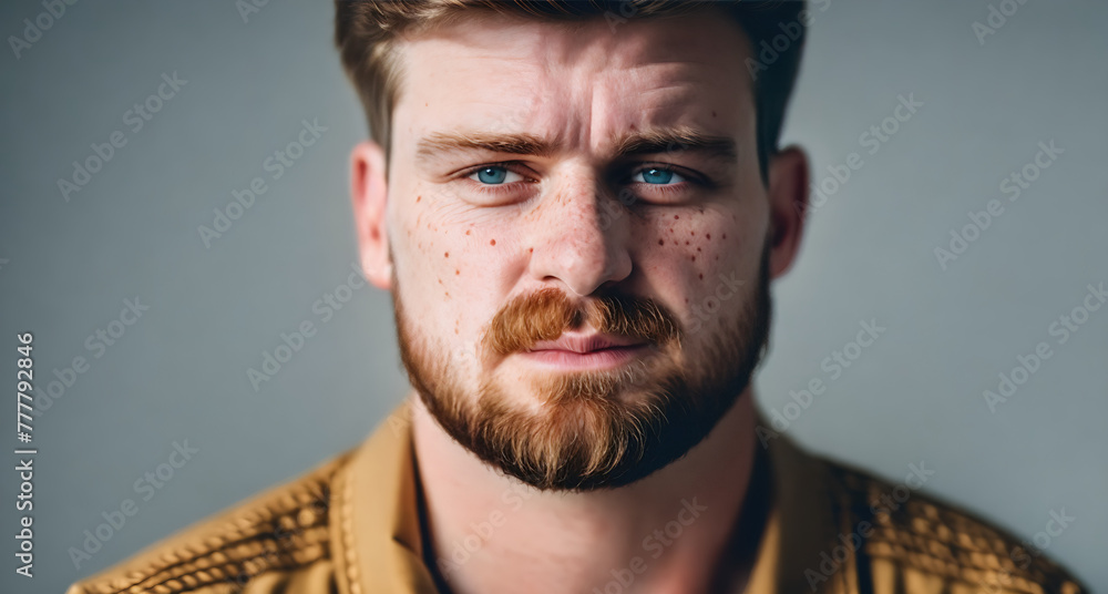 Fototapeta premium A man with a beard and a serious expression on his face.
