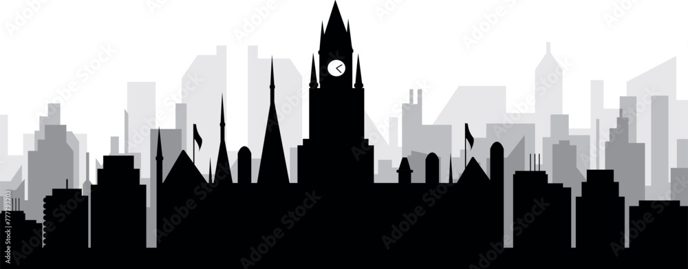 Black cityscape skyline panorama with gray misty city buildings background of MANCHESTER, UNITED KINGDOM