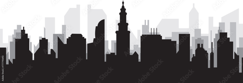 Black cityscape skyline panorama with gray misty city buildings background of MIAMI, UNITED STATES