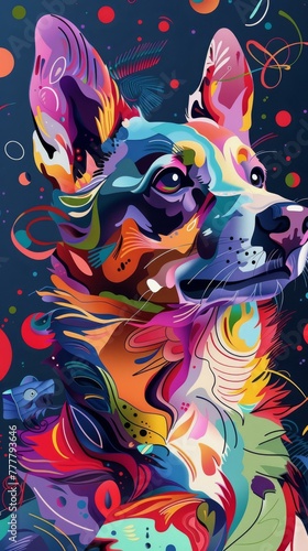 Stylized  abstract illustrations of pets  transforming familiar animals into modern art for walls