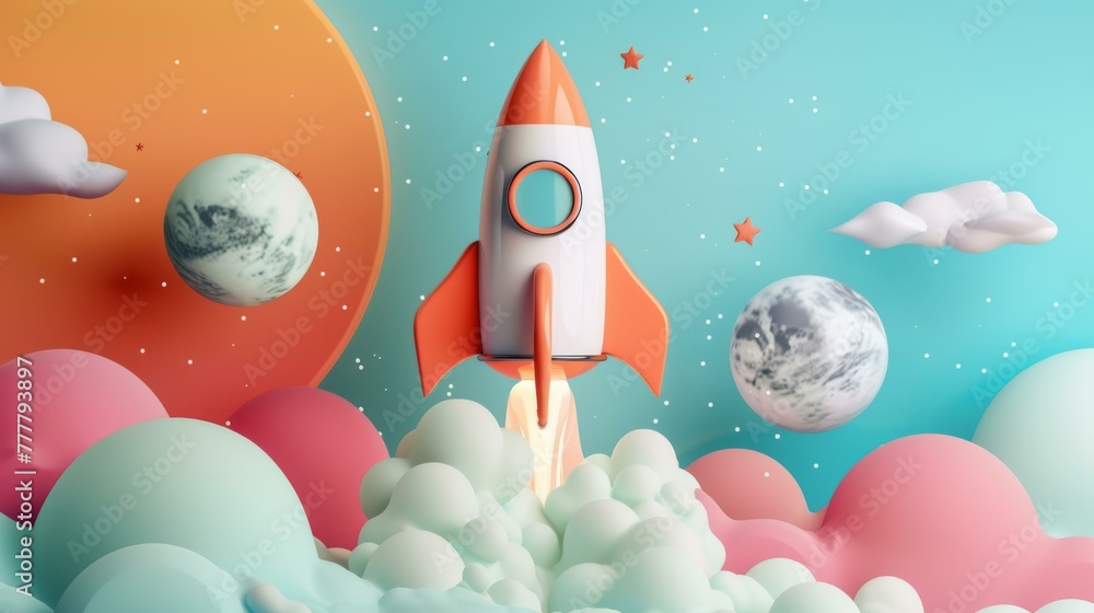 Vector art character, Rockets , popping out of a flat design into 3D space, Vector art character, Rockets , popping out of a flat design into 3D space,