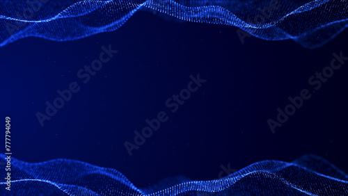 Technology digital particles flow, empty in the middle blue 4K background