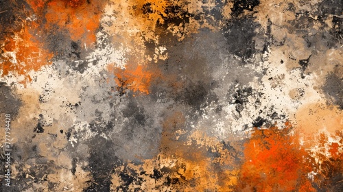 Dark brown grunge background. Black, white and orange old weathered surface in horror style. Abstract texture of rusty aged surface