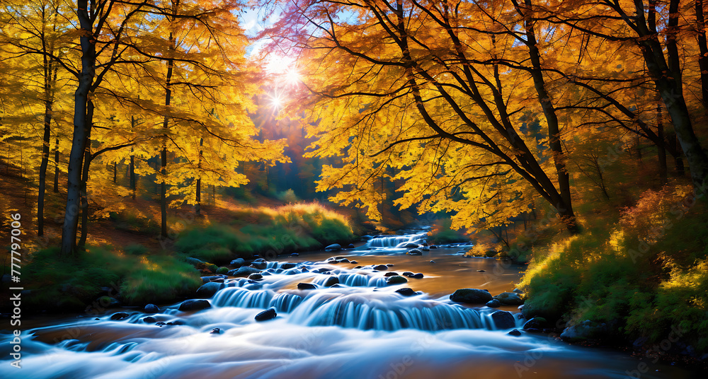 A serene and peaceful scene of a river flowing through a forest.