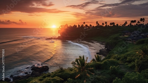 Sunset over Balinese coastline photo