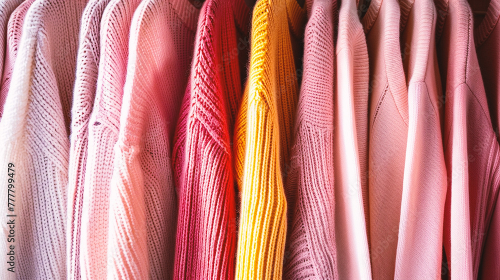 Knitted sweaters in pastel colors. Close-up Knitted sweaters in pastel colors. Close-up