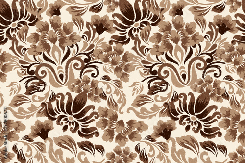 Ikat floral seamless pattern on white background vector illustration.Ikat texture fabric.