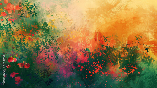 Artistic spring background with colorful floral patterns and textures