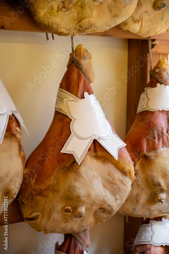 Prosciutto crudo, prosciutto di Parma, uncooked, unsmoked, and dry-cured ham from Parma, Emilia-Romagna, Italy photo