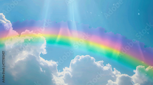 Vibrant spring rainbow in sunny sky