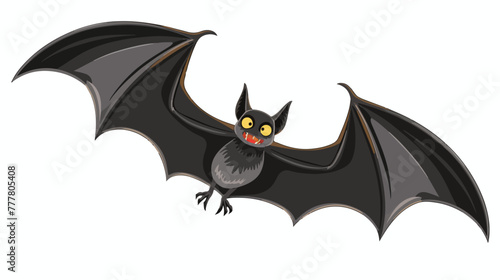 Cartoon bat flying isolated on white background flat