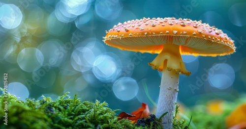 Amanita Muscaria Toadstools Amidst Green Forest Blur