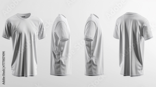 A sleek presentation of modern t-shirt mockups, each front and back side visible in full detail, floating on an all-white backdrop to emphasize texture and fabric quality.  © Image Studio