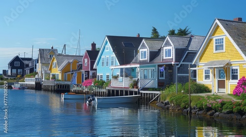 A charming seaside village with colorful cottages lining the waterfront, their weathered facades and quaint charm reminiscent of a bygone era. © Sardar